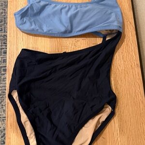 J. Crew Two-Tone One-Piece Swimsuit in Light Blue and Navy